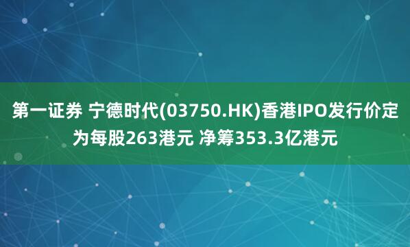 第一证券 宁德时代(03750.HK)香港IPO发行价定为每股263港元 净筹353.3亿港元